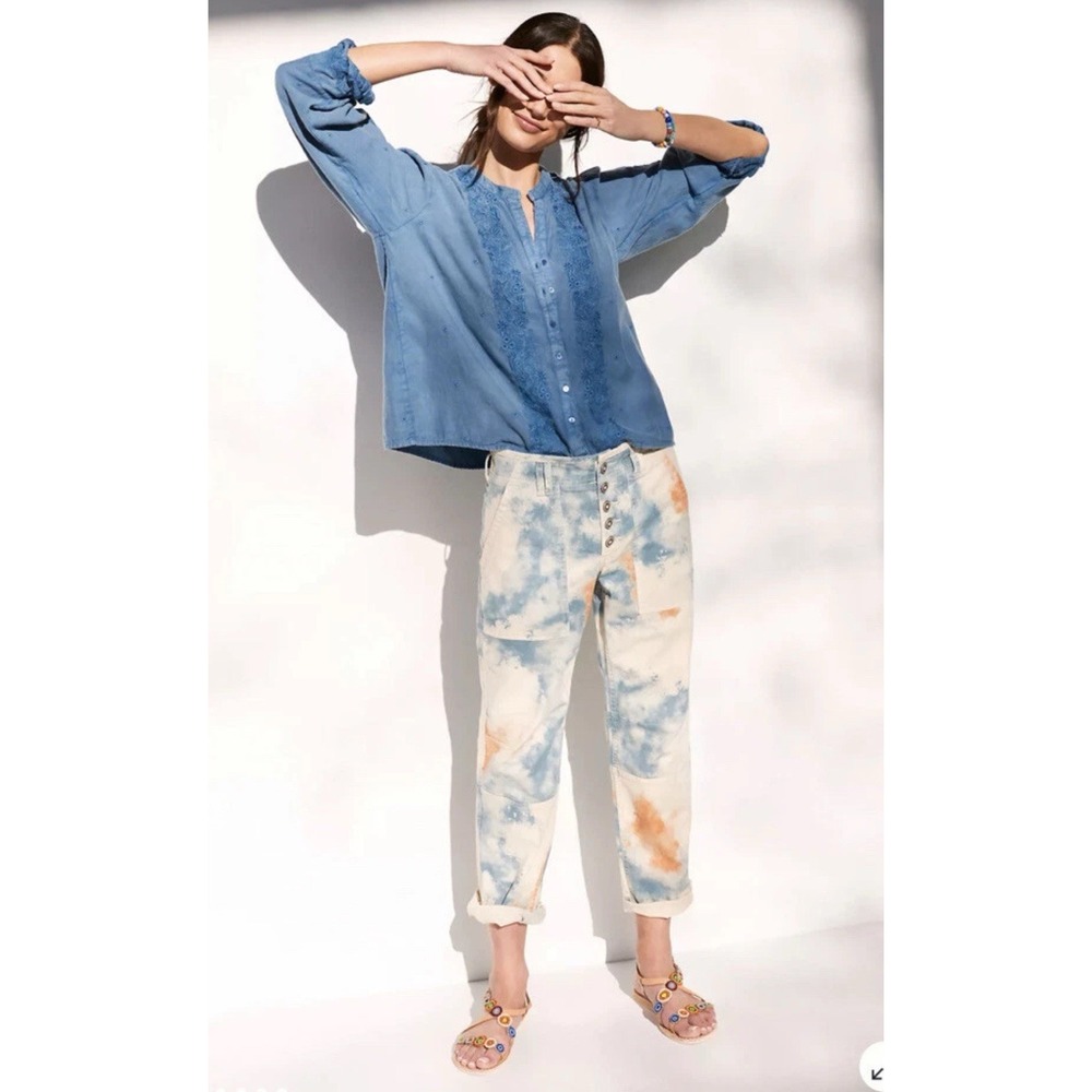 Anthropologie Pilcro The Wanderer Relaxed Trousers tie dye pants Button Front 26